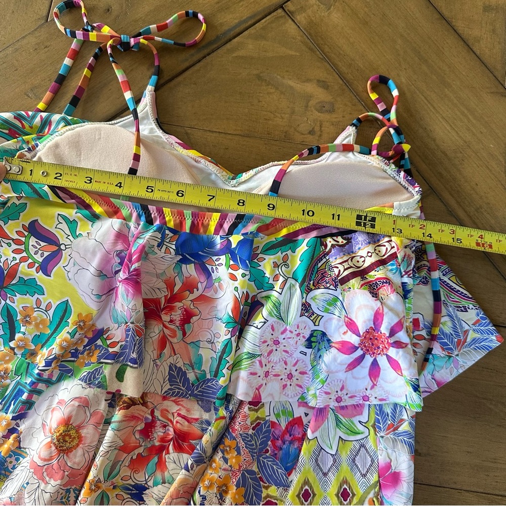 Johnny Was Tie Tankini Bathing Suit TOP Ruffle Tiered Colorful Womens Medium EUC - Picture 5 of 6